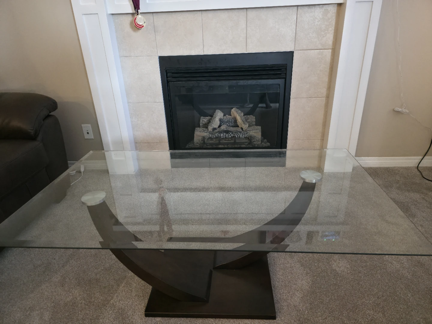 Glass Top Coffee Table with Wood Base and two sides table - photo 2