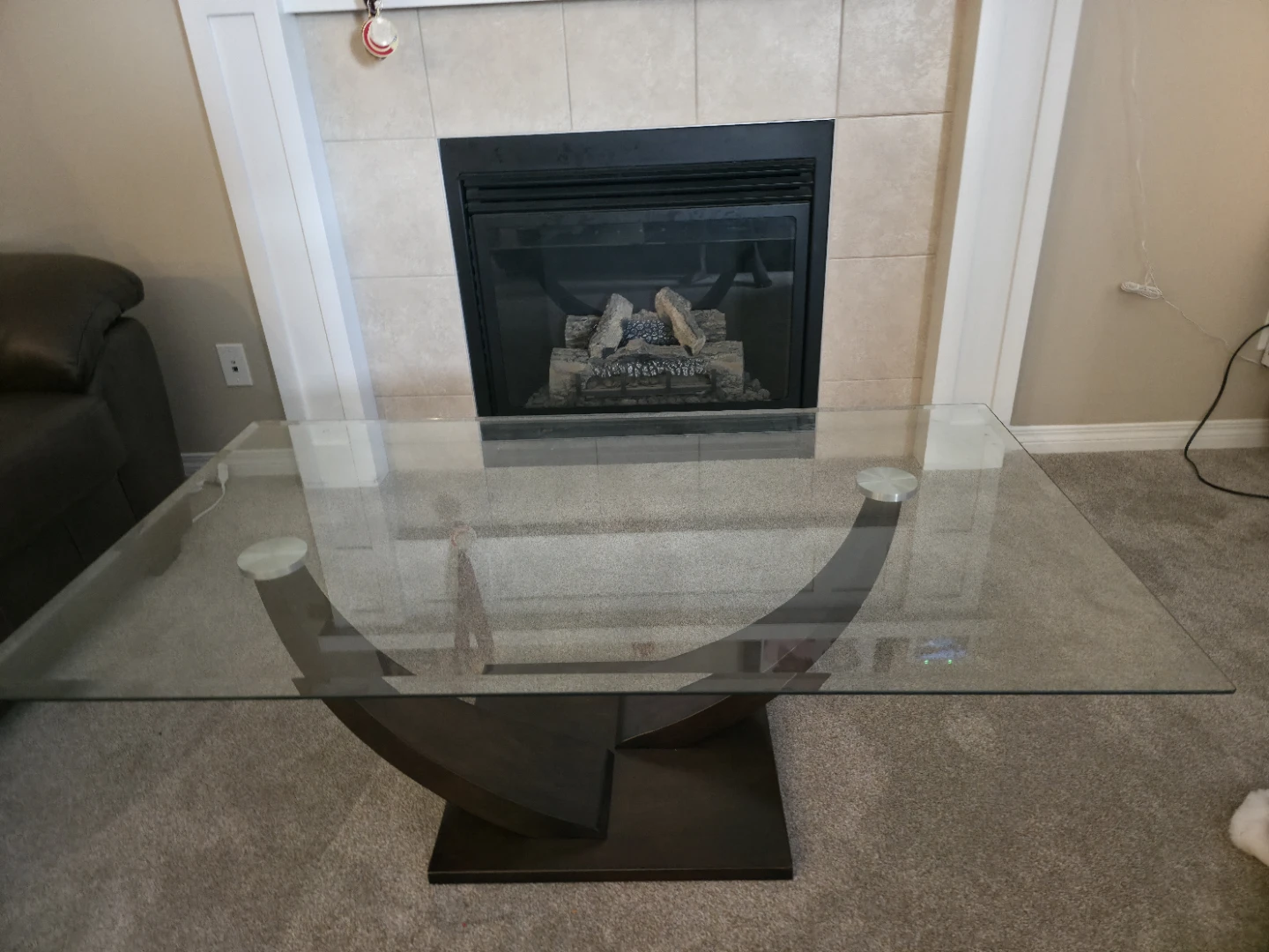 Glass Top Coffee Table with Wood Base and two sides table - photo 3