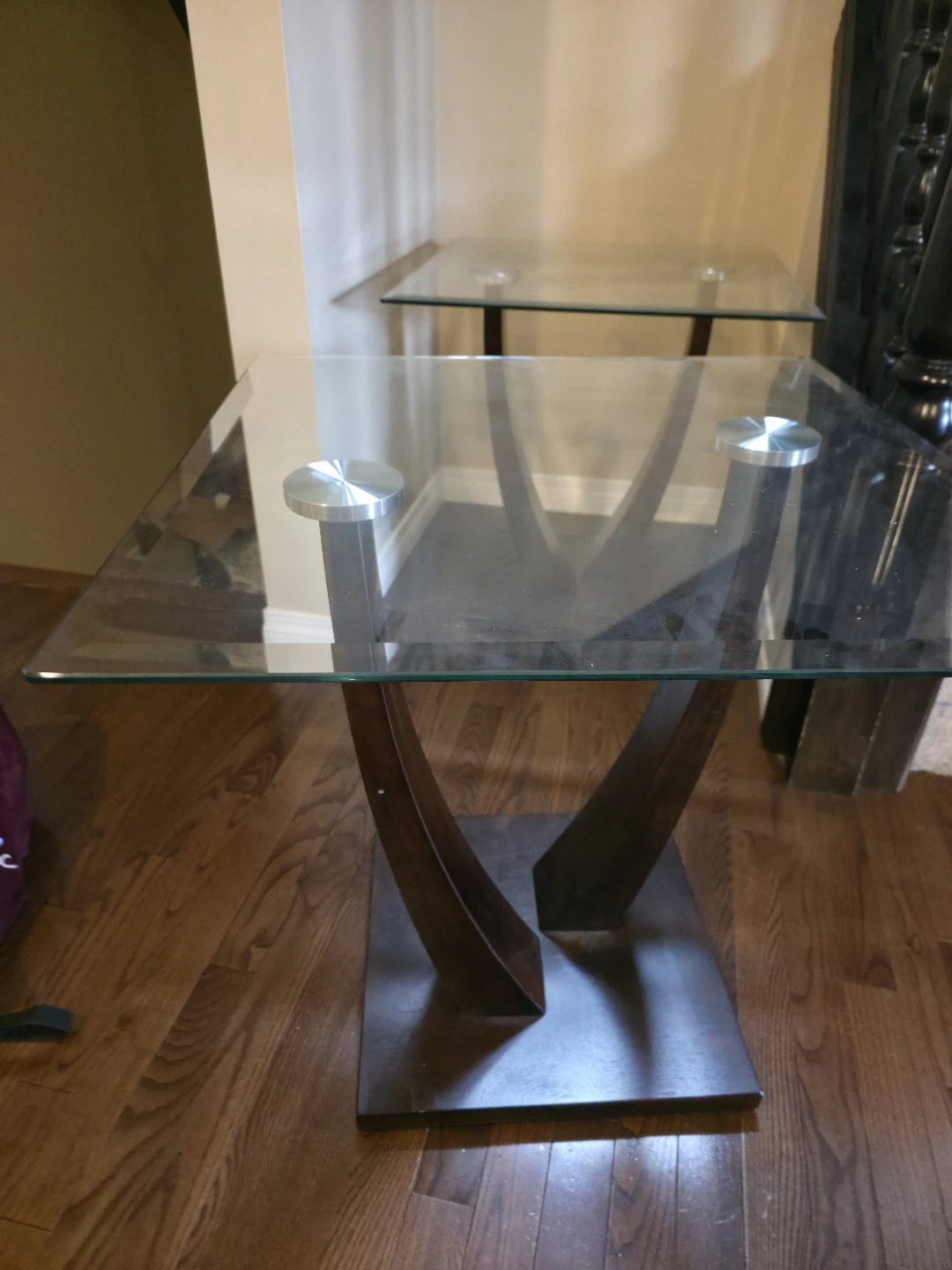 Glass Top Coffee Table with Wood Base and two sides table - photo 4