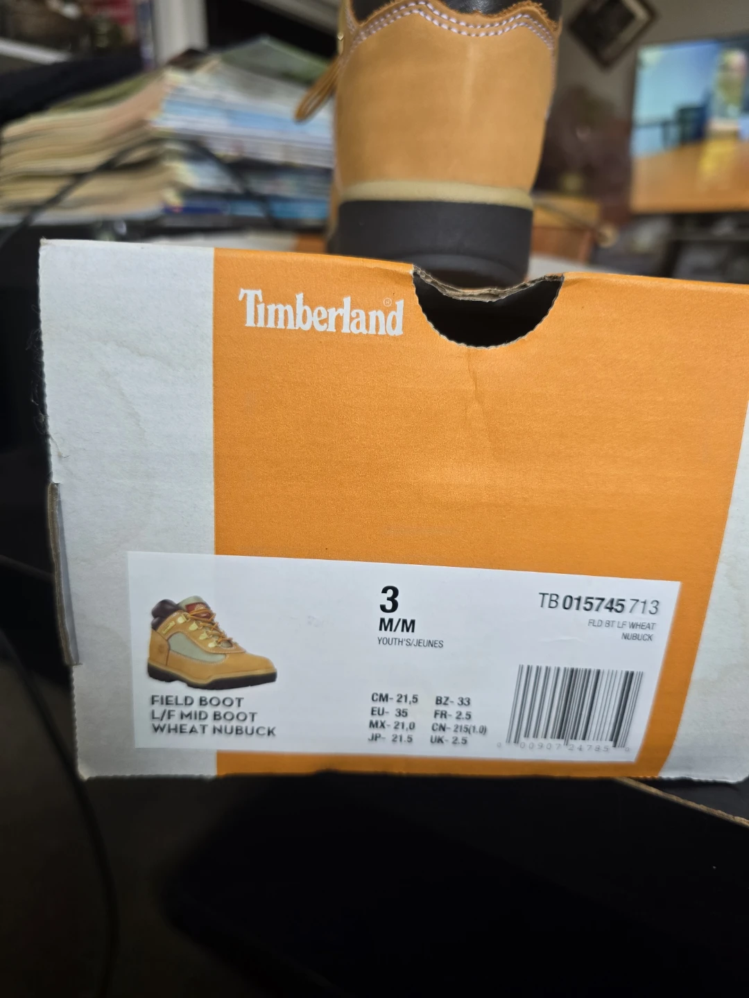 Timberland Youth Field Boot Wheat Nubuck Size 3