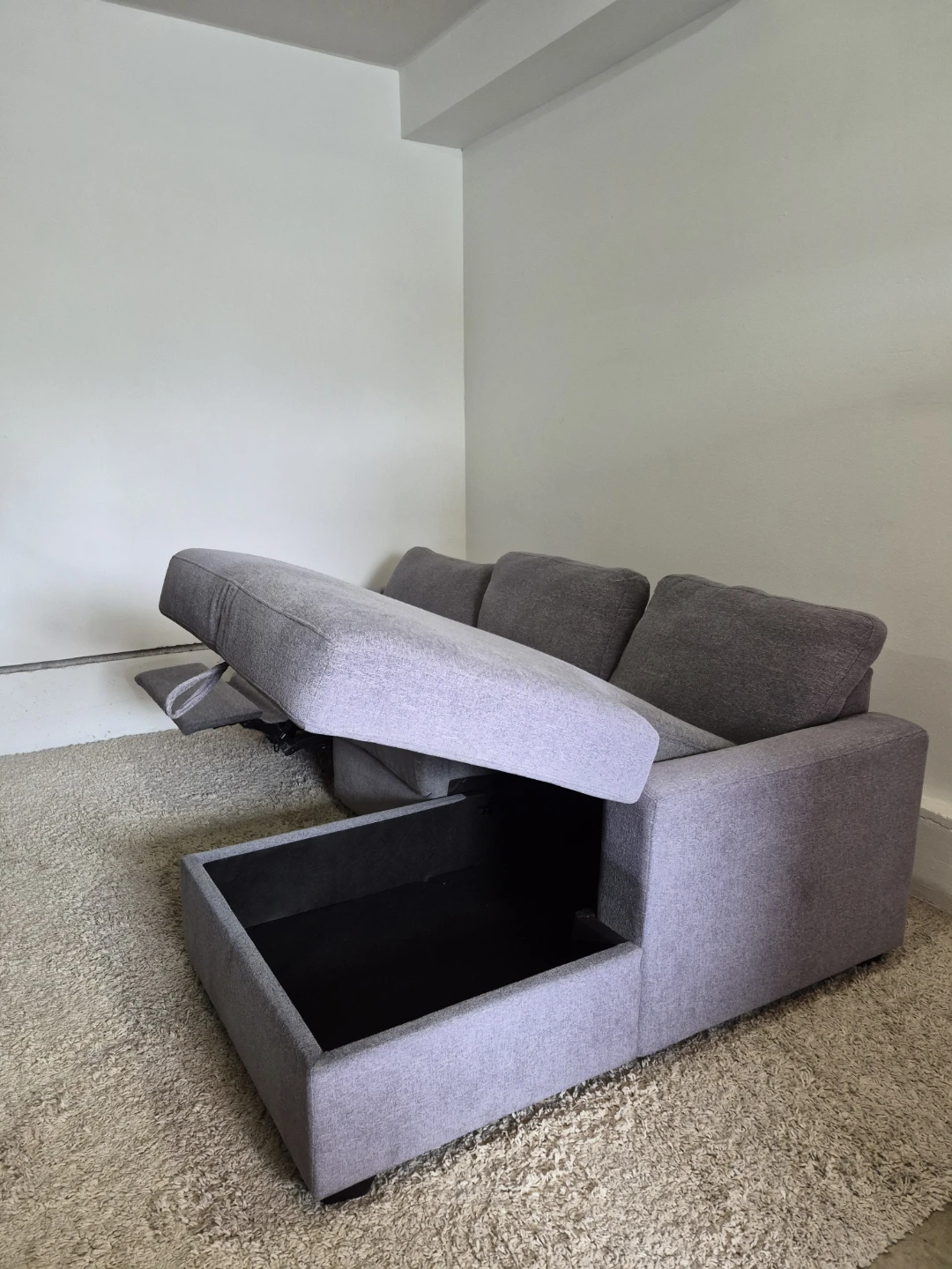 Gray Recliner Sectional L Shape Sofa Couch with Storage Chaise