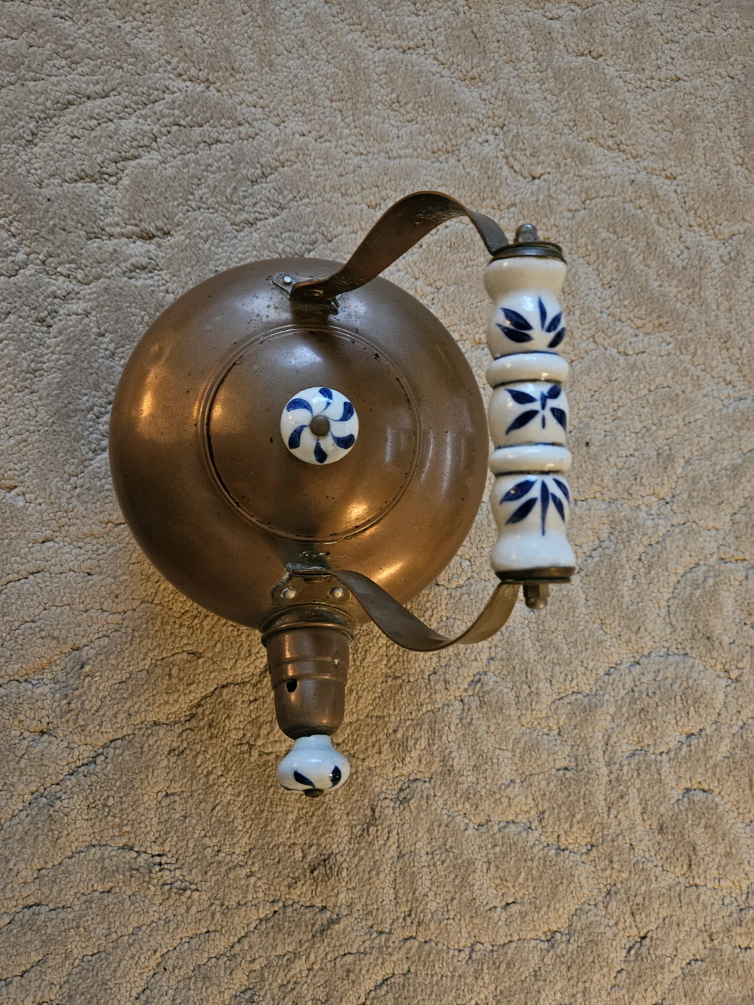 Copper Tea Kettle with Blue and White Ceramic Handle - photo 3