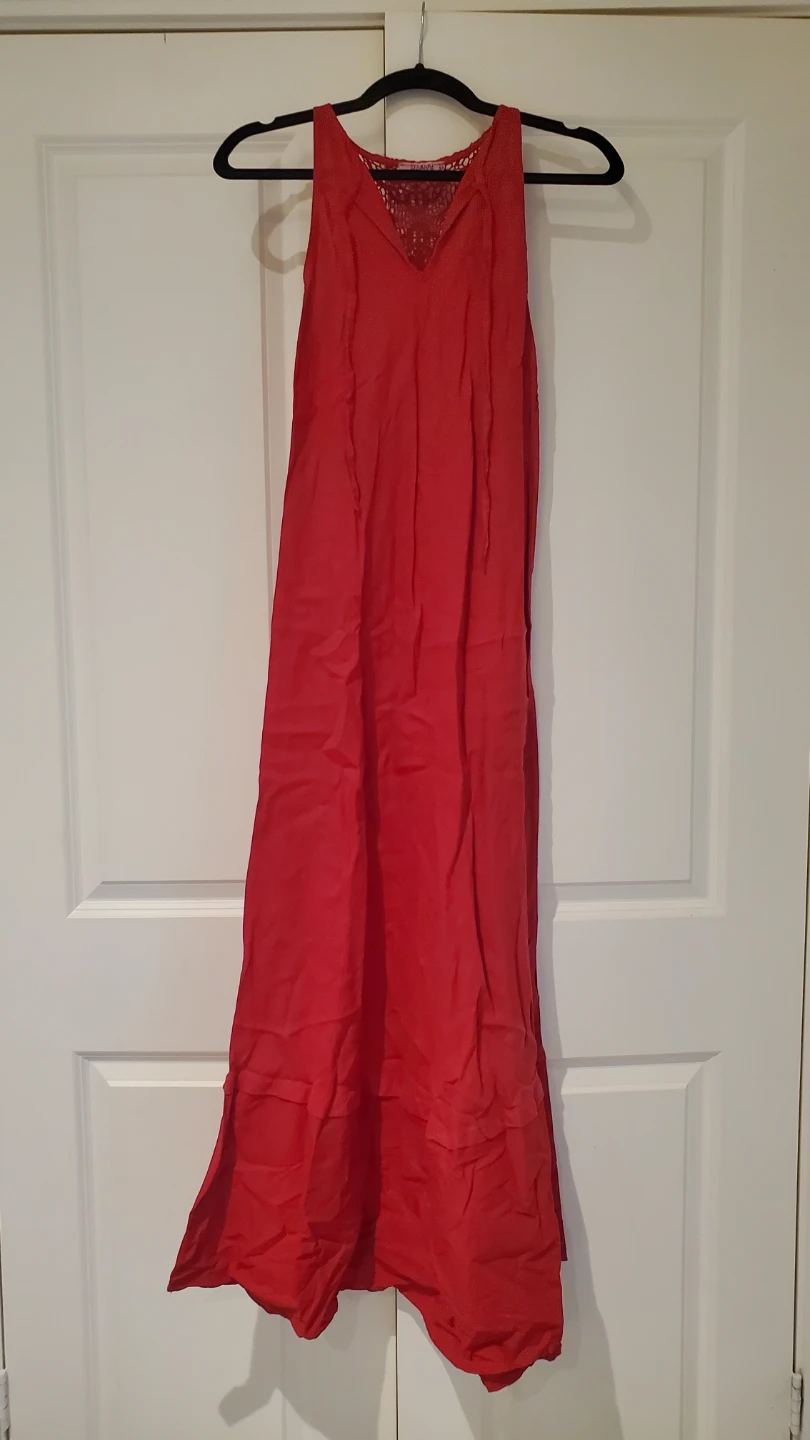 Pink Maxi Linen Dress with Crochet Back