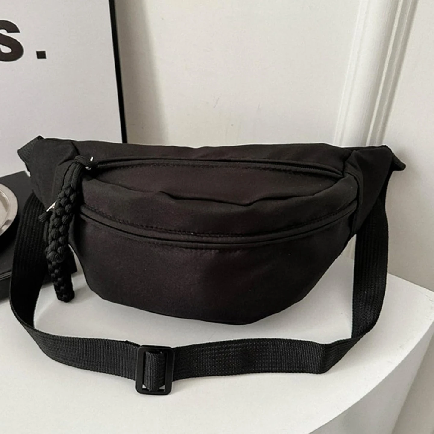 Black Fanny Pack with Braided Zipper Pull - photo 2