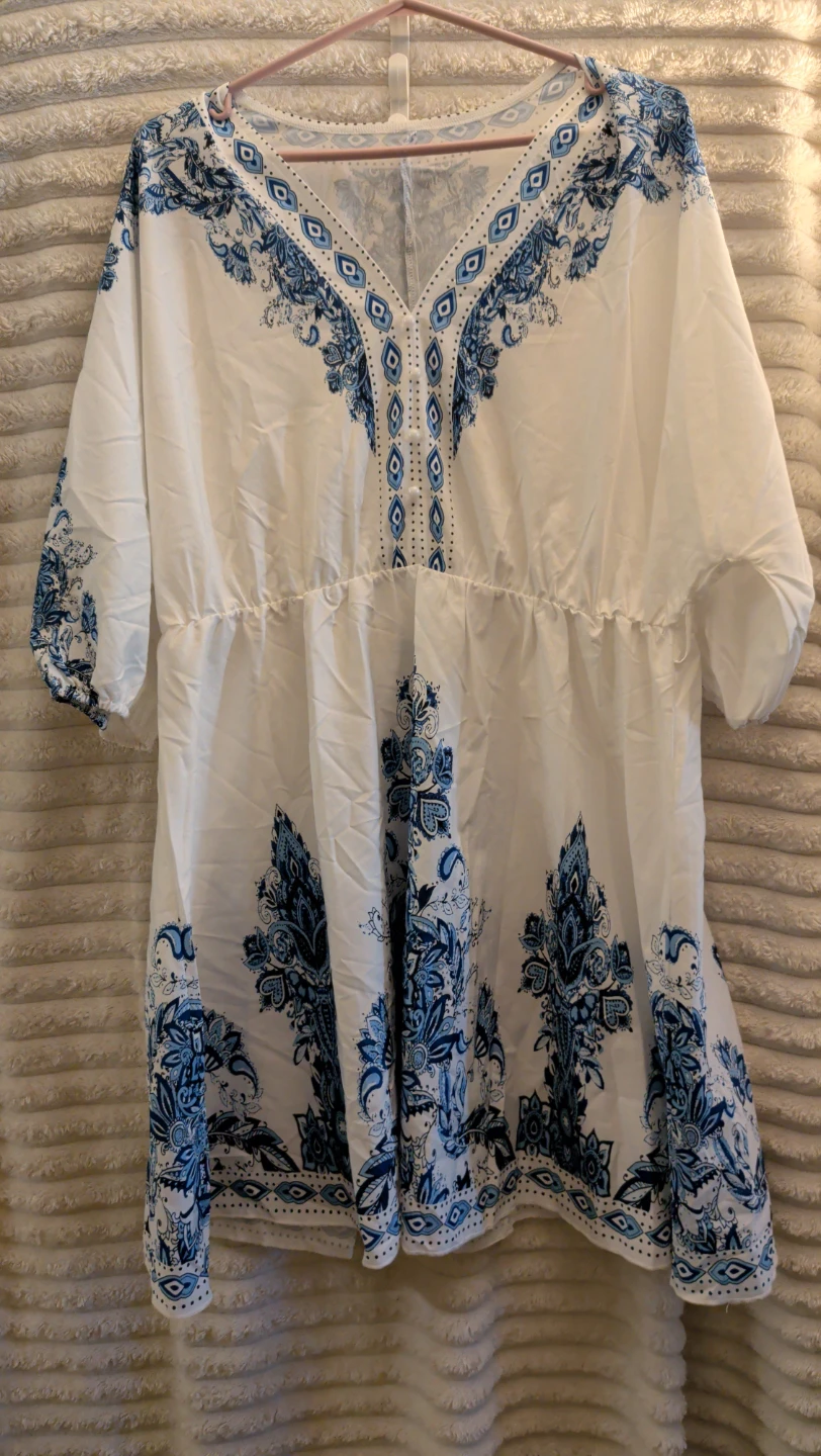 White and Blue Paisley Print Tunic Top