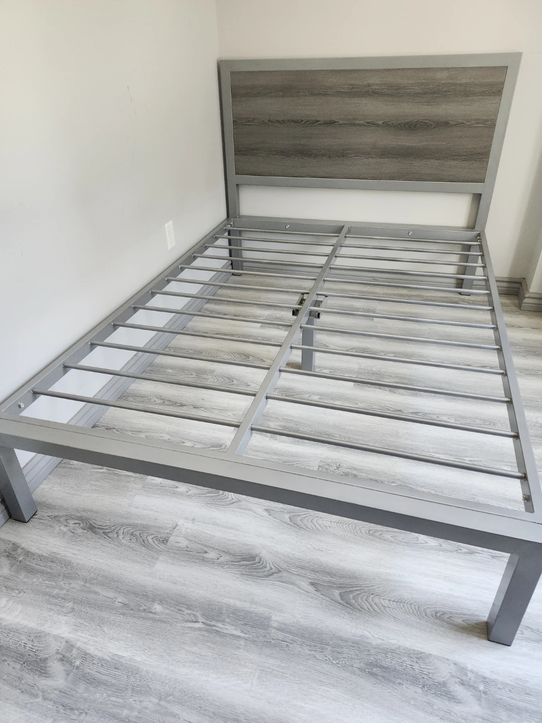 Metal Bed Frame with Wood-Look Headboard - photo 4