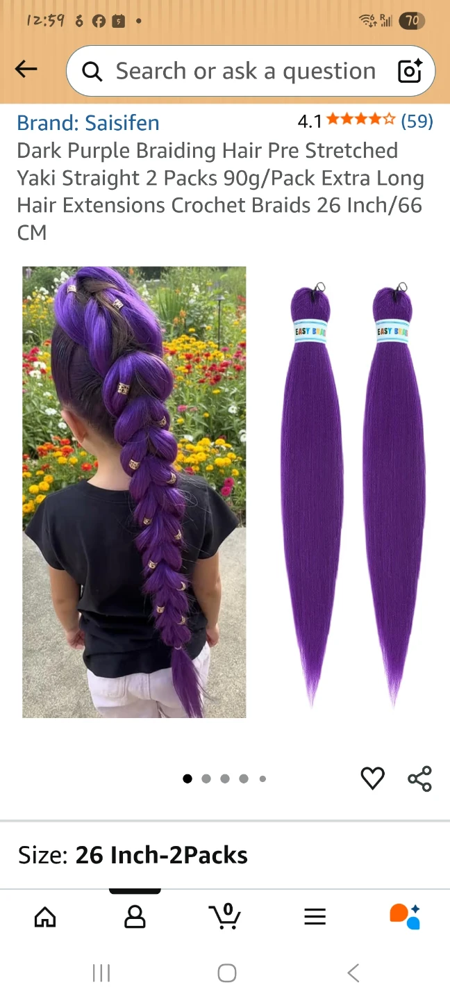 2 Packs Long Purple Braiding Hair 26 Inch