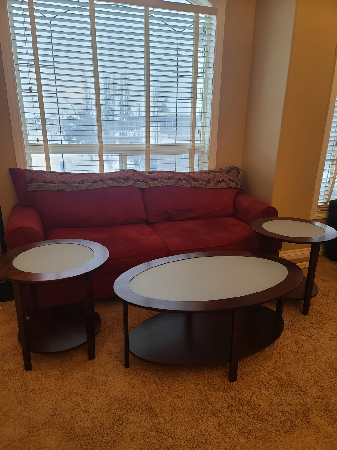 Set of 3 Wood End Tables with Frosted Glass Tops - photo 2