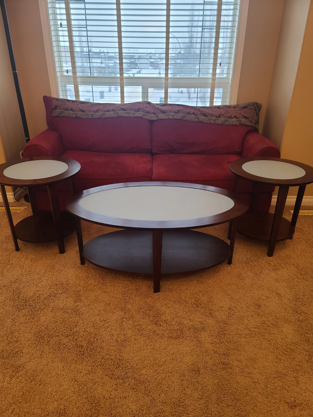 Set of 3 Wood End Tables with Frosted Glass Tops - photo 3