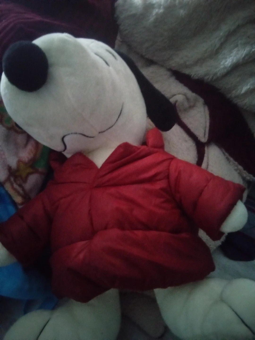 Snoopy plush toy with red jacket