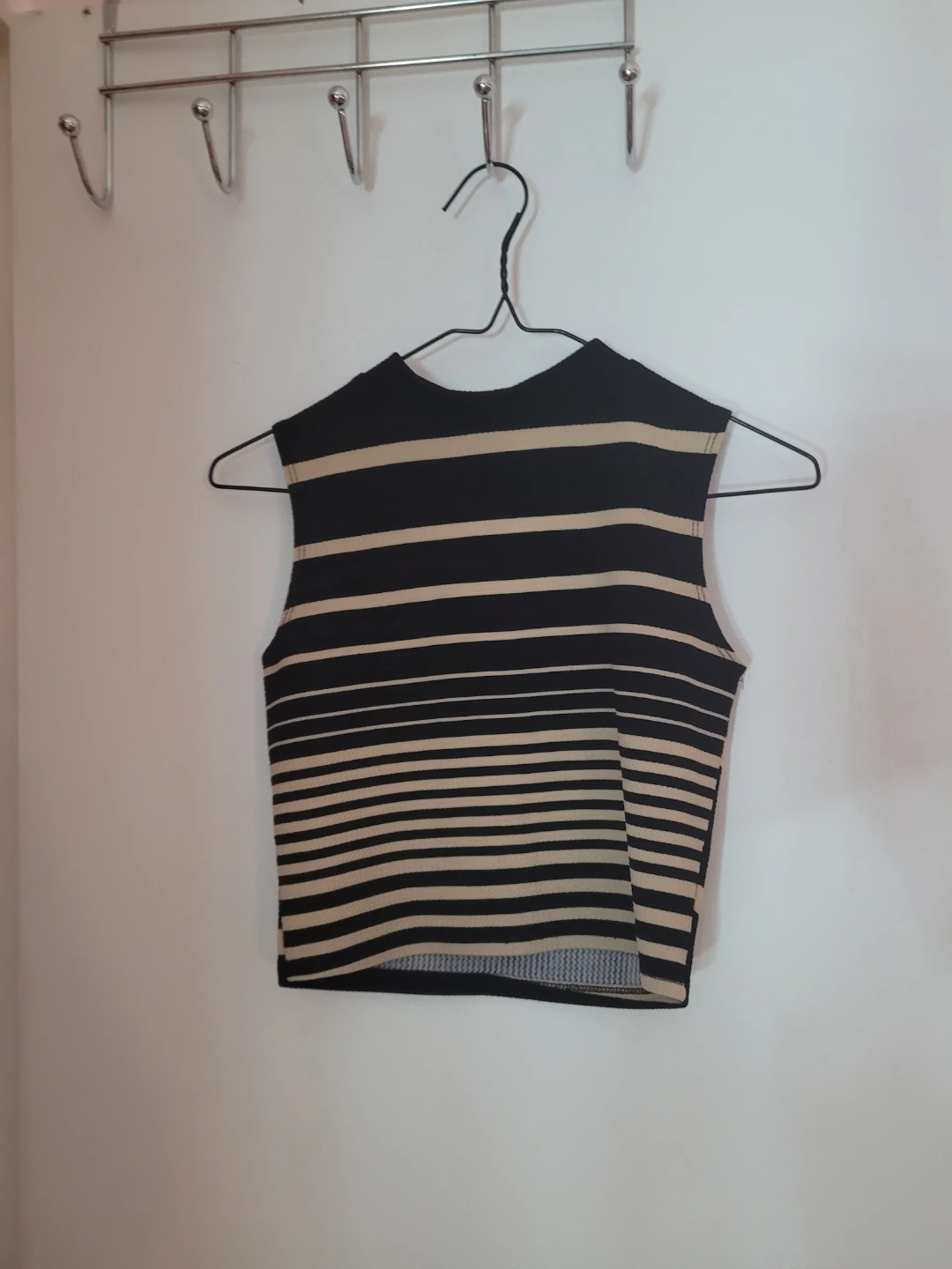 Sleeveless Striped Mock Neck Top