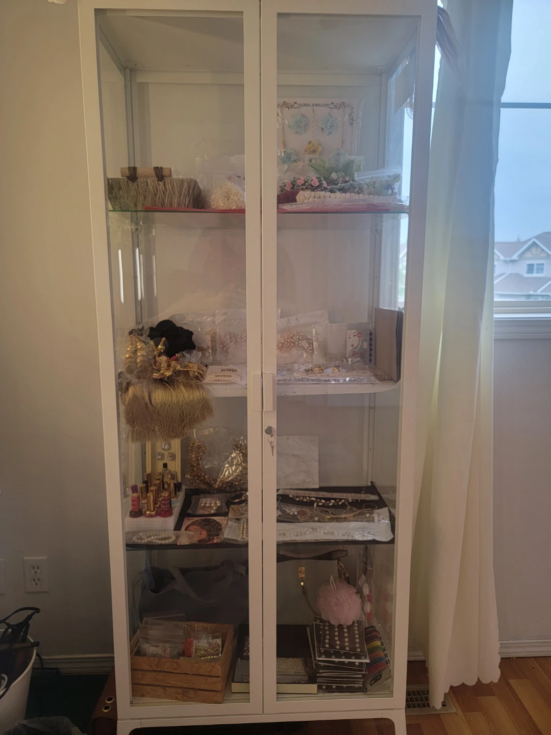 White Glass Cabinet with Lock