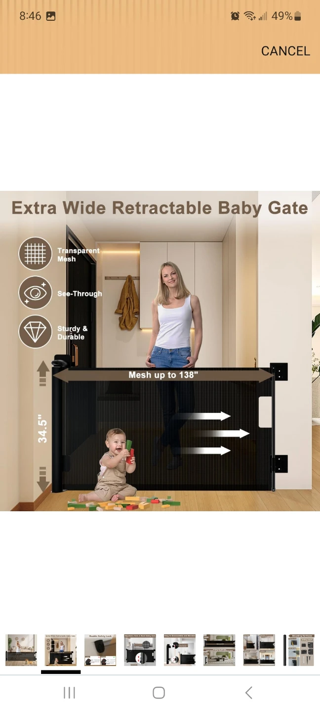 Extra Wide Retractable Baby Gate - Black - photo 3