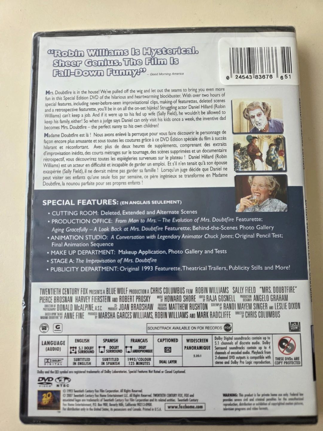 Mrs. Doubtfire DVD (NEW - sealed in wrap). Dolby digital. - photo 2