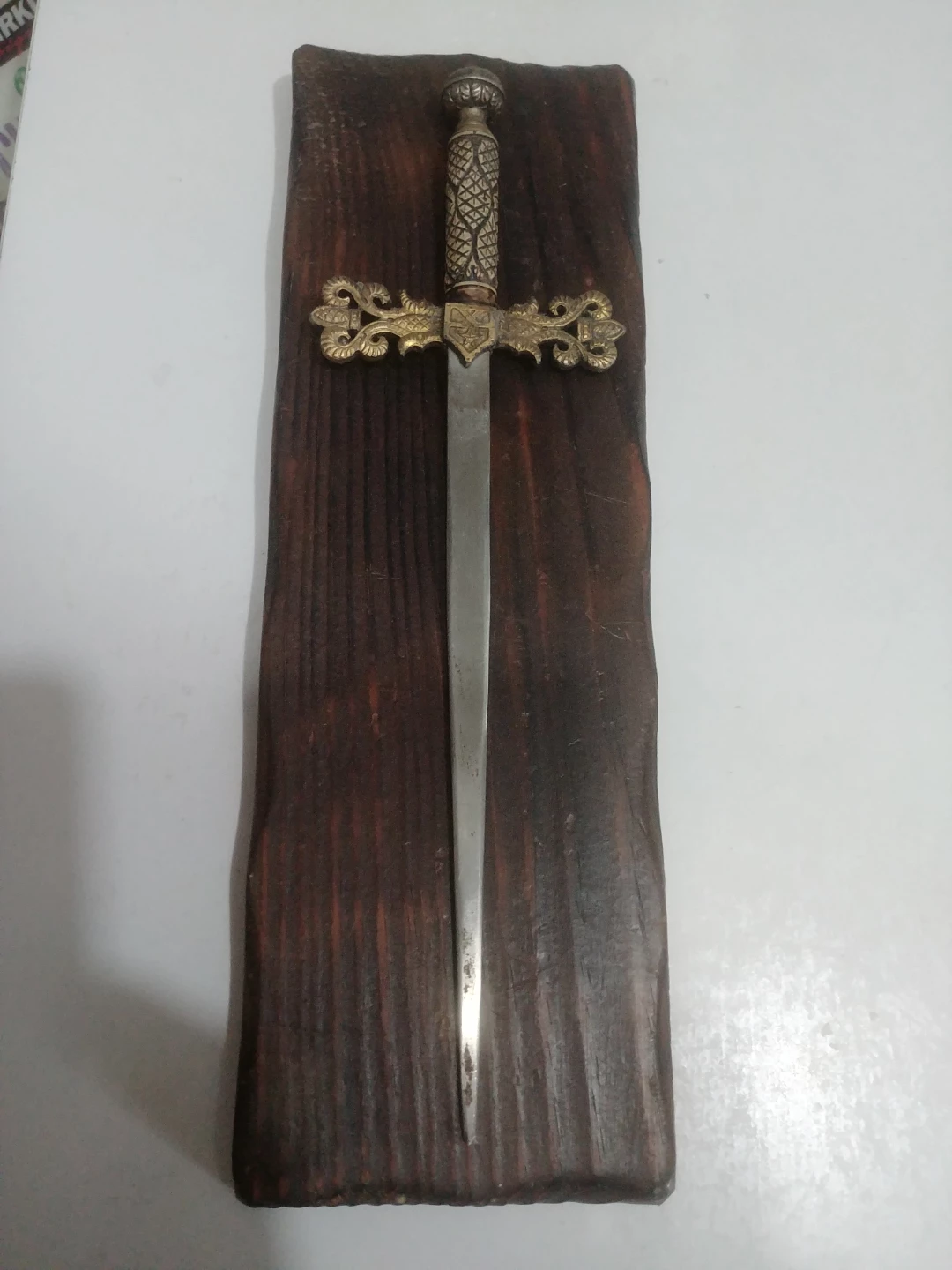 Decorative Metal Sword Display with Wooden Mount
