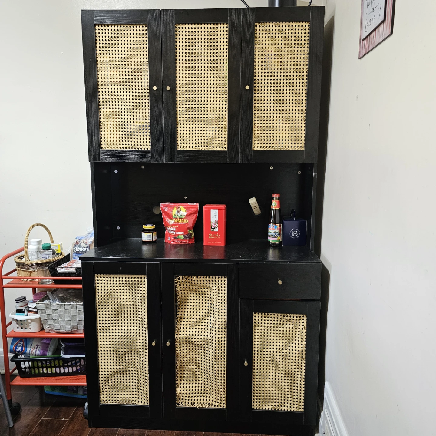Black Cane Door Cabinet