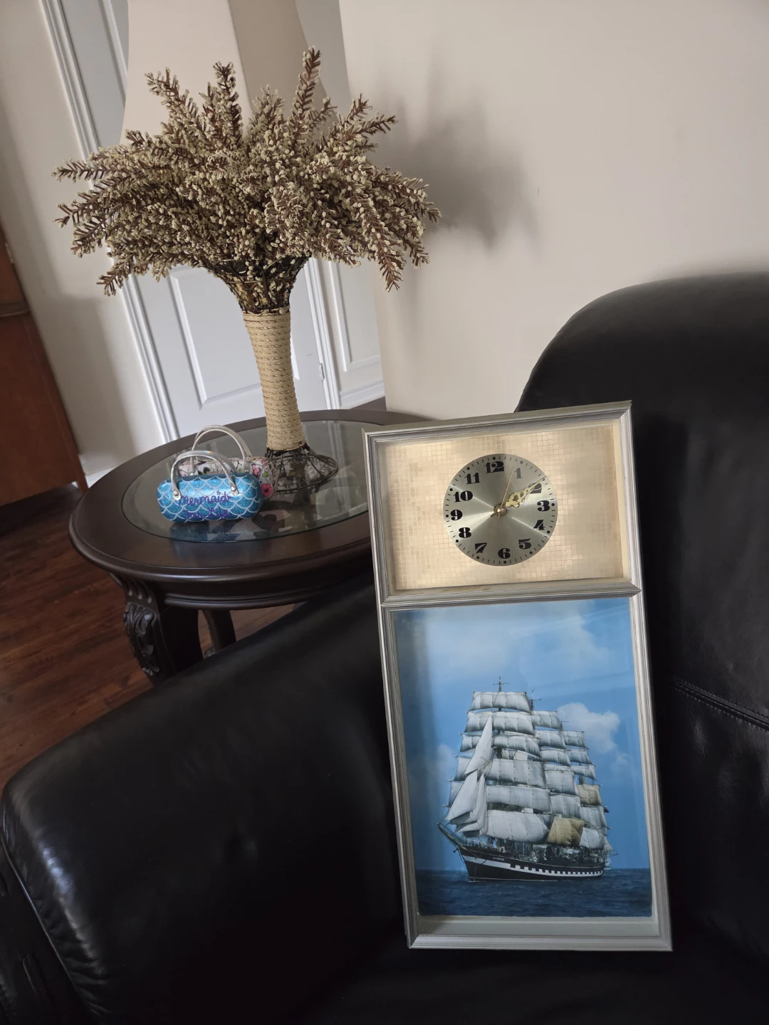 Framed 3D Ship Clock + Picture, 21" x 10.5"