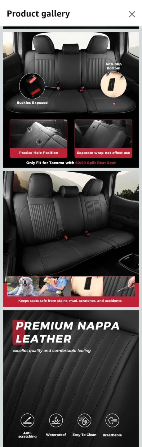 FREESOO Leather Car Seat Covers for Toyota Tacoma 2016-2023 - photo 5