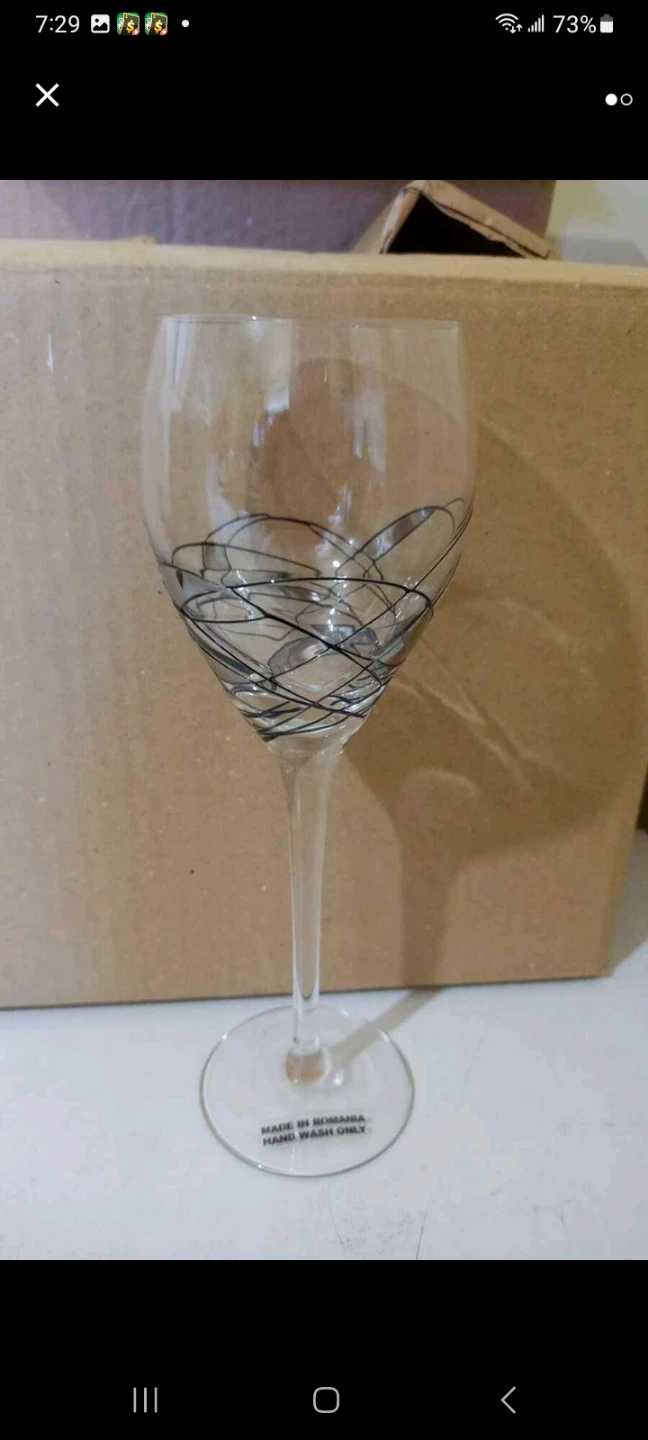 Clear Wine Glass with Black Swirl Design