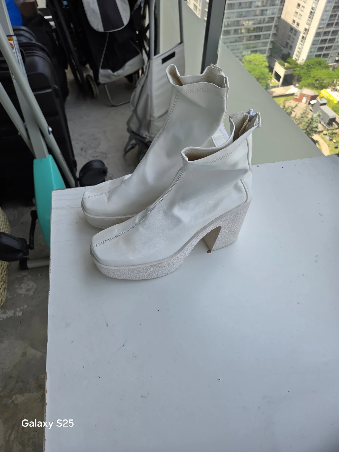 White Platform Heeled Ankle Boots
