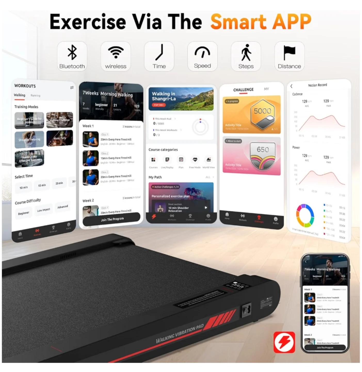 Walking Vibration Pad Treadmill with Remote and App Control - photo 2