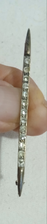 Sterling Silver Bar Pin with Rhinestones