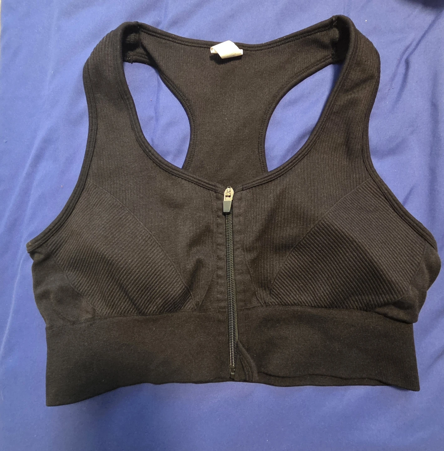 90 Degree By Reflex Black Ribbed Seamless Lauren Zip Bra XL
