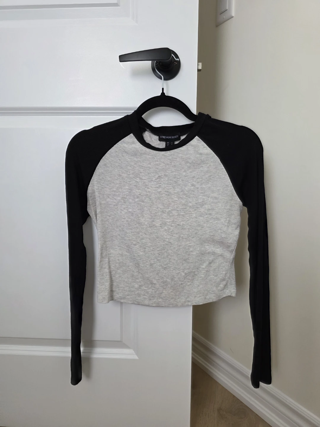 Grey & Black Ribbed Long Sleeve Top