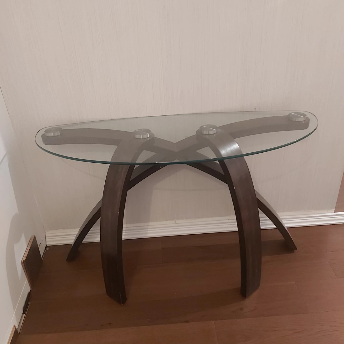Glass and Dark Wood Console Table