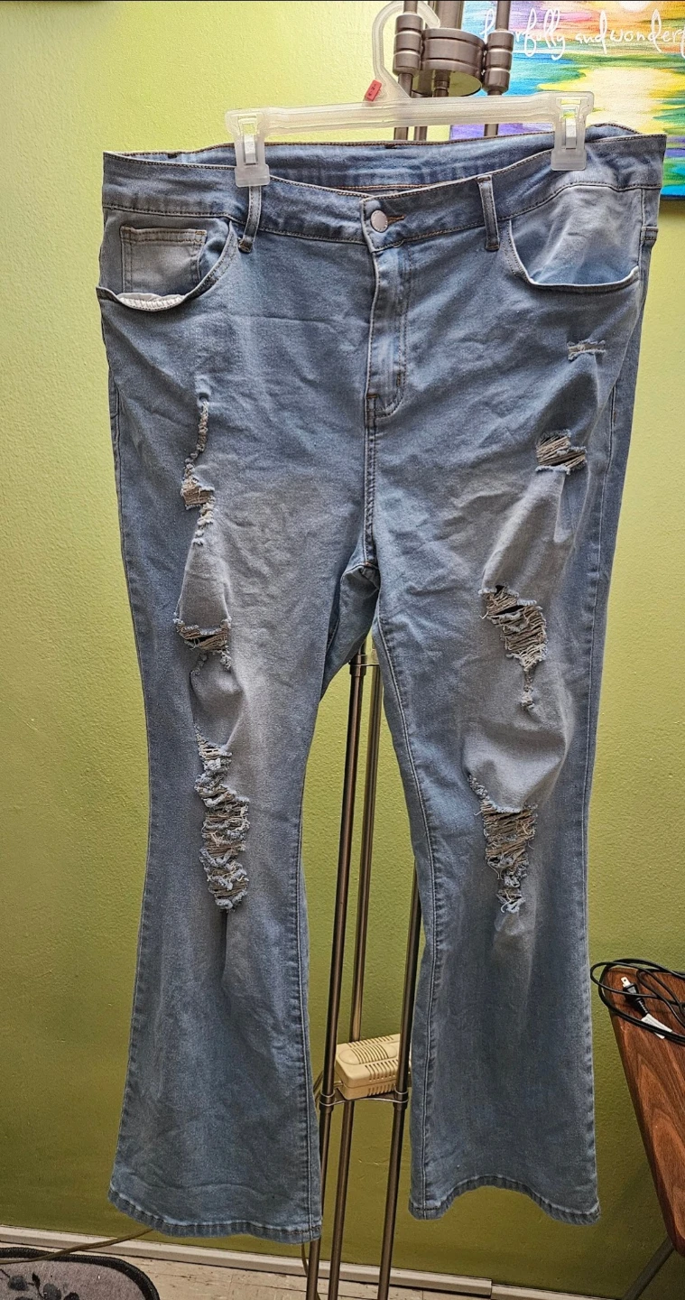 Women's Light Wash Distressed Flare Jeans
