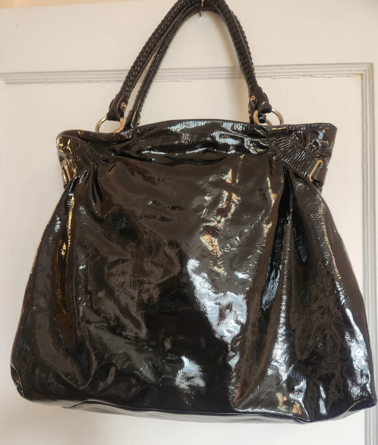 Salvatore Ferragamo Black Patent Leather Hobo Bag - photo 5
