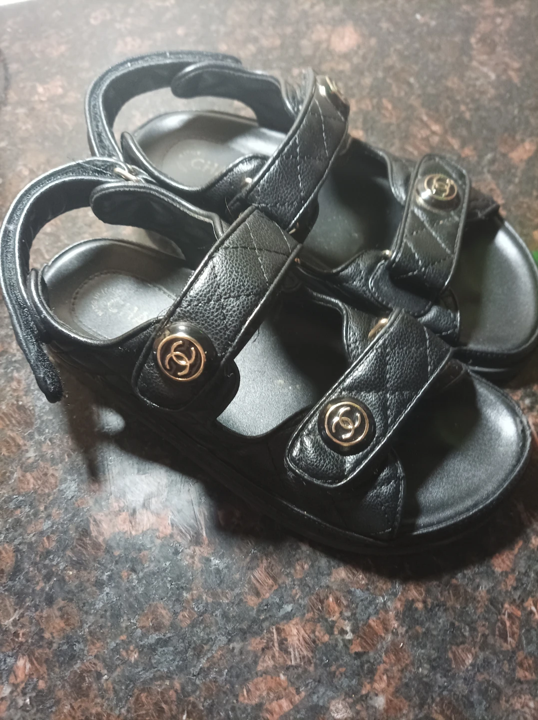 Chanel Black Quilted Leather Sandals Size 37