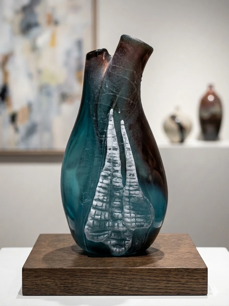 Studio Art Glass Double Spout Ice Vase