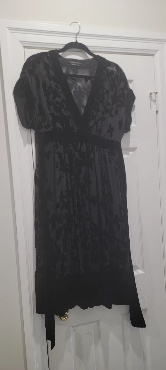 BCBGMAXAZRIA Black Floral Velvet Overlay Dress Size 6