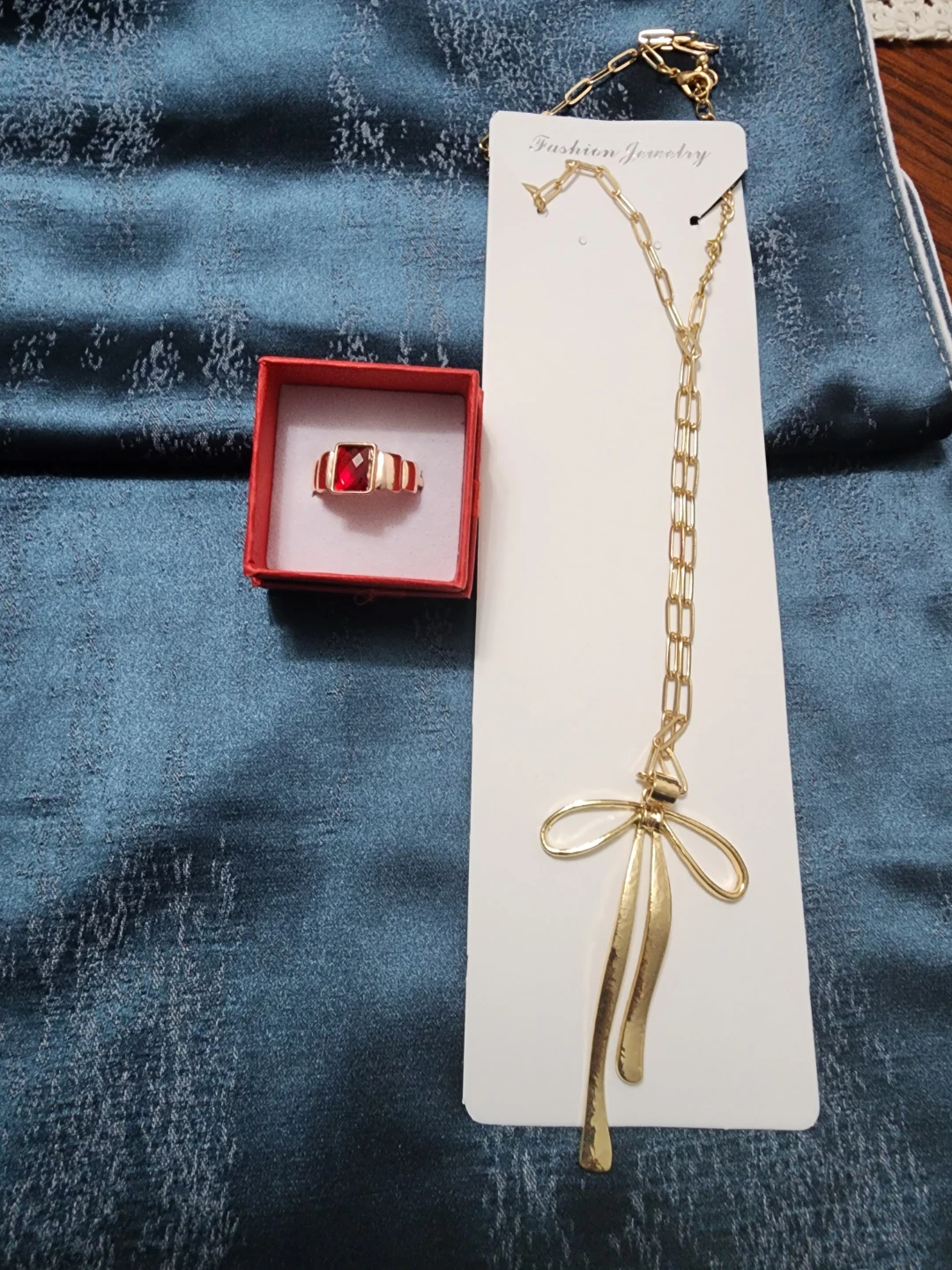 Gold-tone Ring with Red Stone