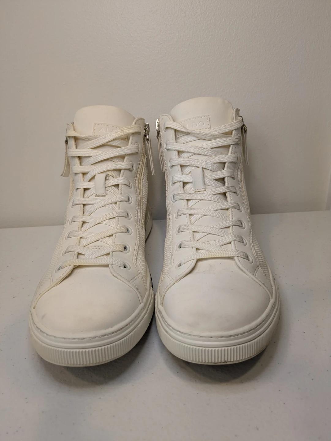 ALDO Men's Size 8 High Top Sneakers White Dual Zip Lace Up - photo 2