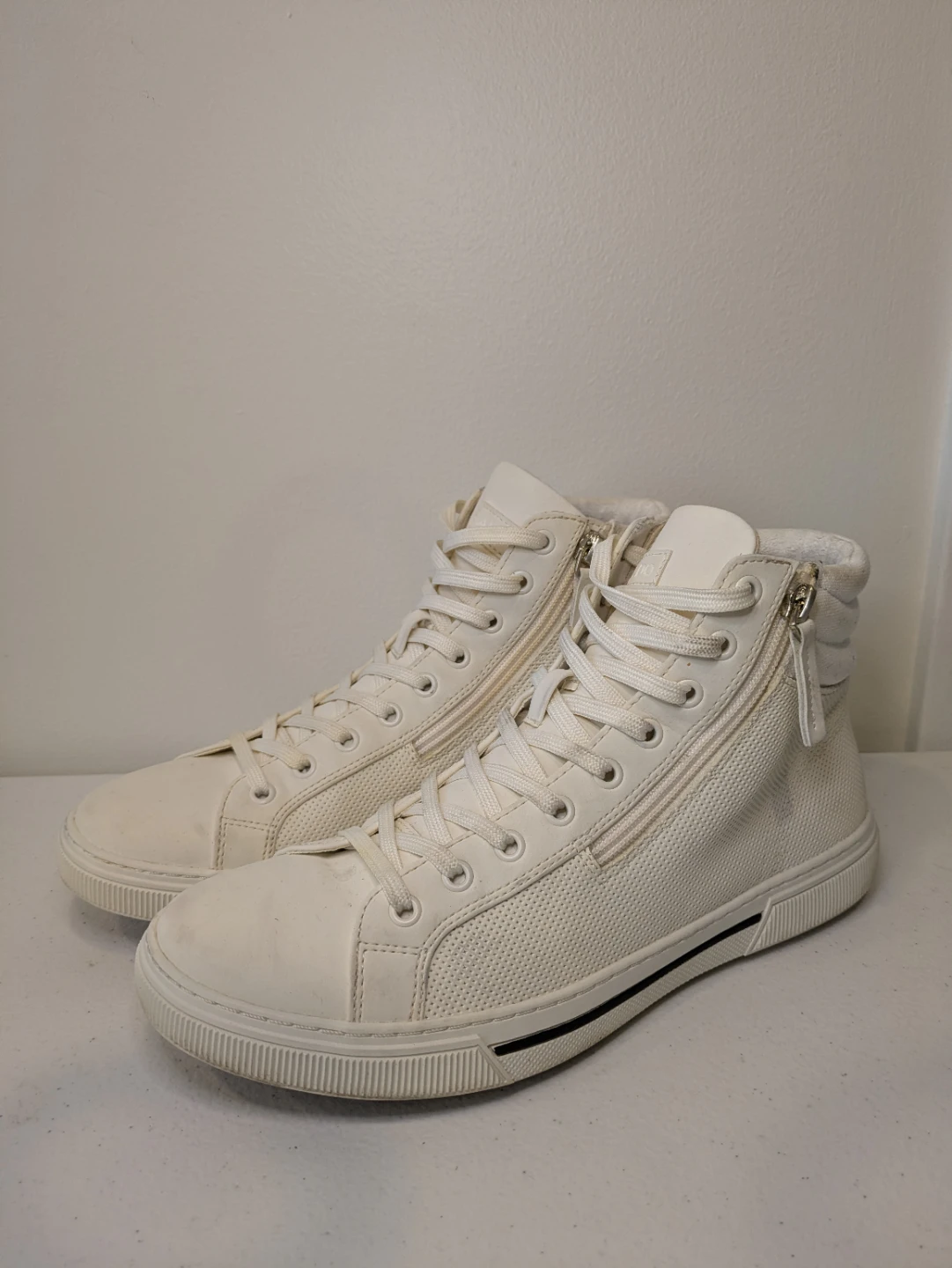 ALDO Men's Size 8 High Top Sneakers White Dual Zip Lace Up - photo 3