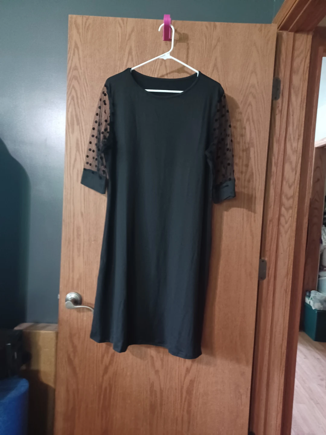 Black Dress with Polka Dot Mesh Sleeves