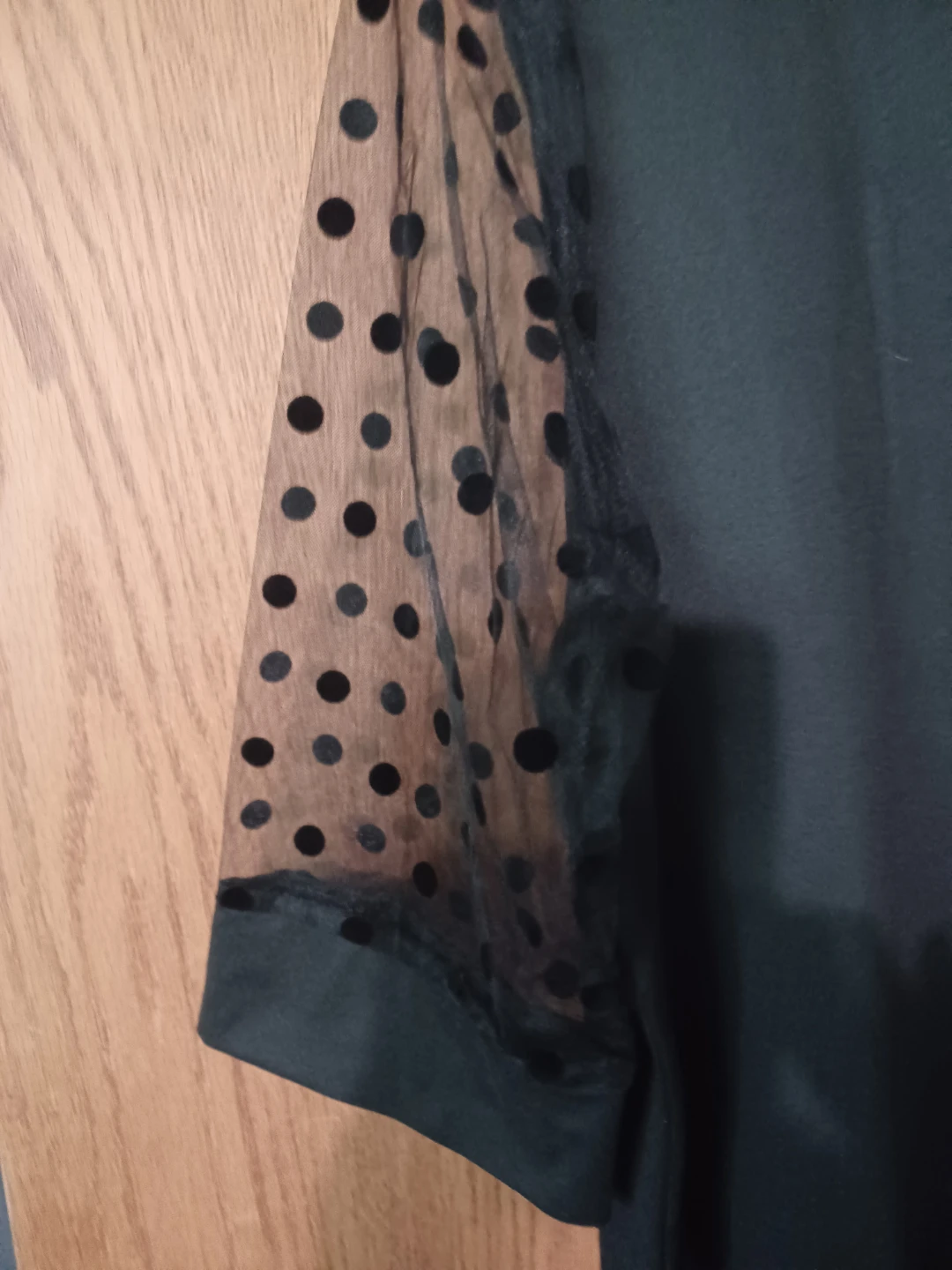 Black Dress with Polka Dot Mesh Sleeves - photo 2