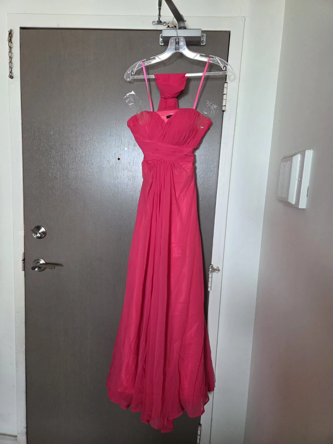 Hot Pink Chiffon Gown with Beaded Accent - photo 3