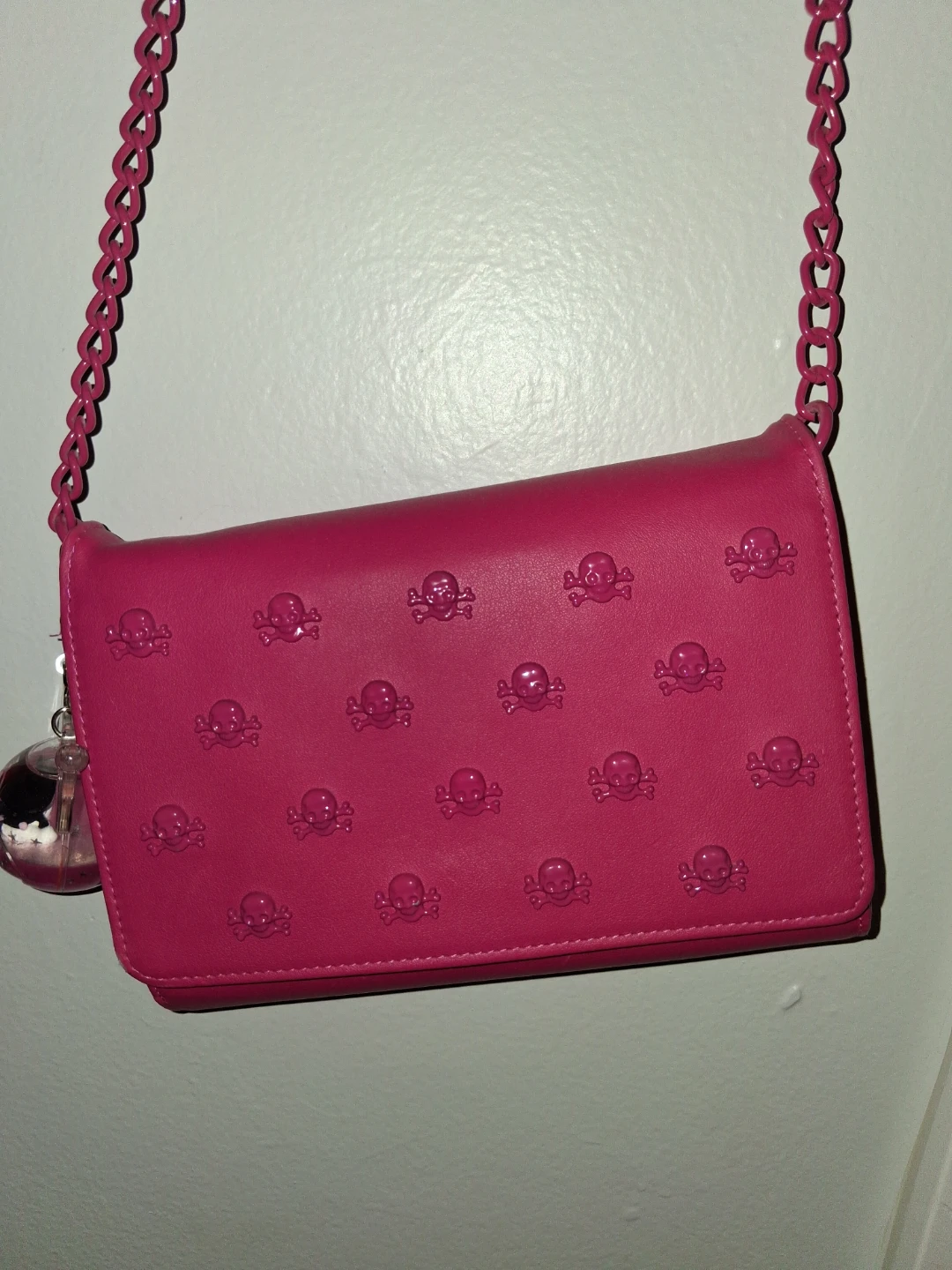 Betsy Johnson Hot Pink Skull Embossed Crossbody Wallet