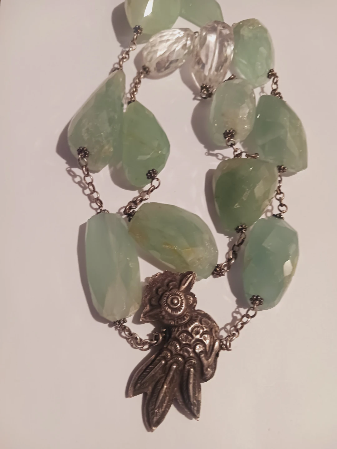 Magnificent Chalcedony Rock Crystal Sterling Bird Charm Necklace - photo 3