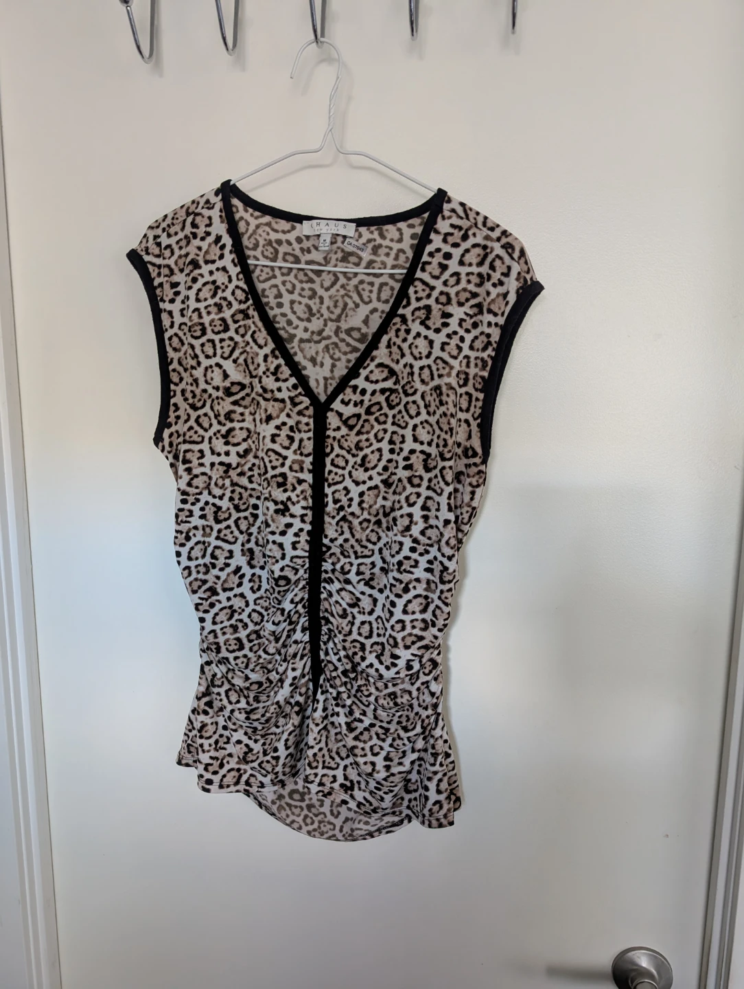 Leopard Print Ruched V-Neck Top