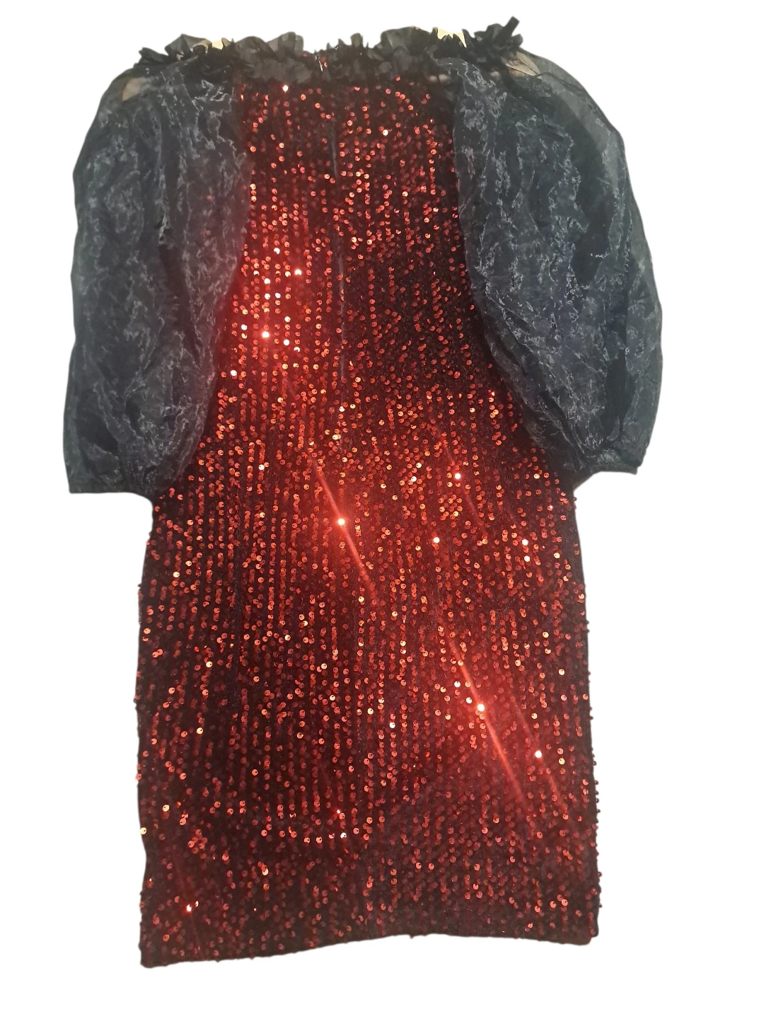 Red Sequin Dress with Black Puff Sleeves - photo 2