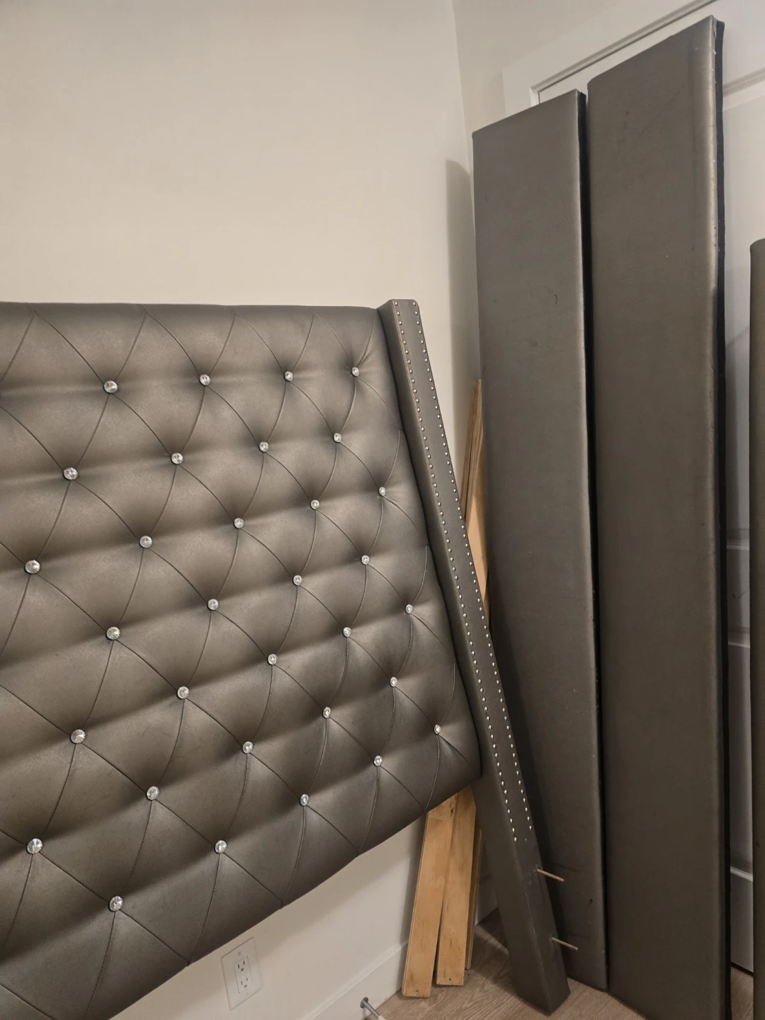 Grey Tufted Headboard with Crystals