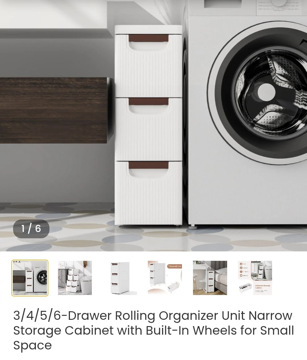 3-Drawer Rolling Organizer Unit - Narrow Storage Cabinet - photo 2