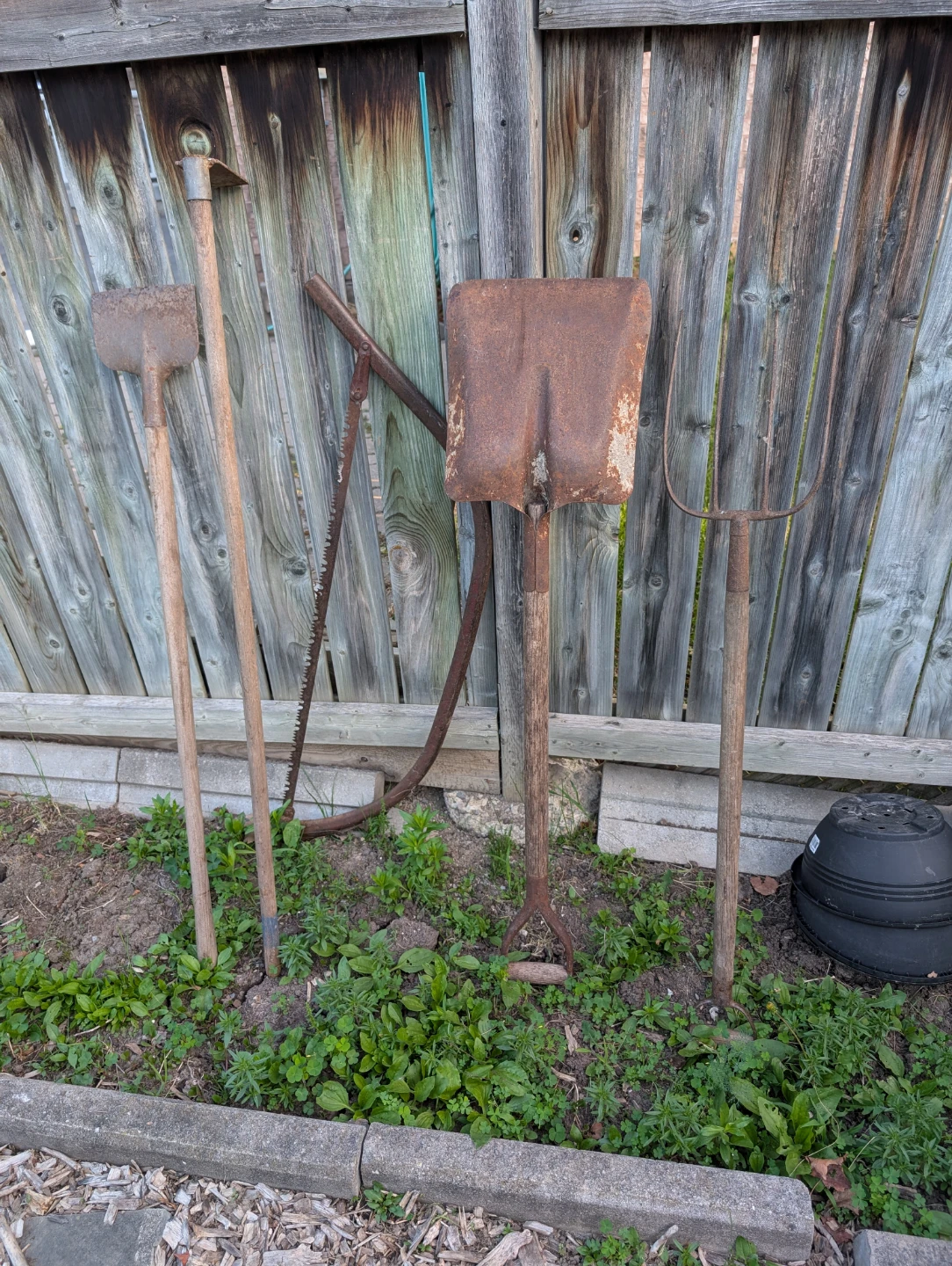 Assorted Garden Tools - Shovel, Pitchfork, Saw, Hoe - photo 2