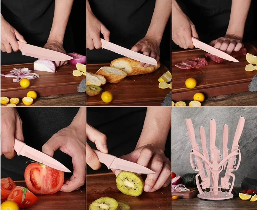 7 Pcs White Kitchen Knife Set with Stand - photo 2