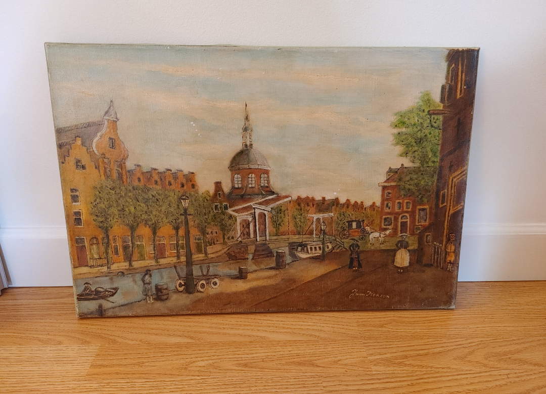 Vintage Canal Scene Painting