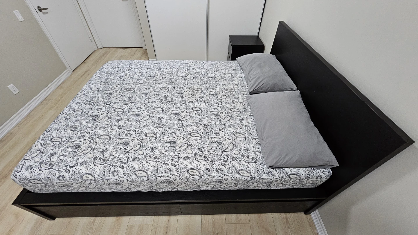 Dark Wood Queen Bed Frame with Storage Drawers